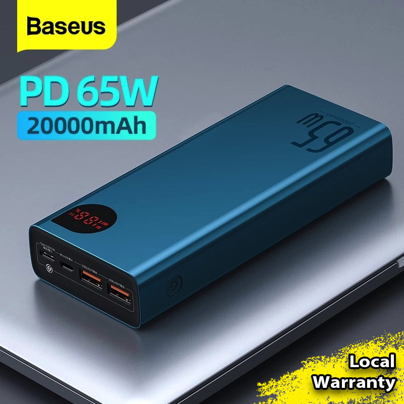 Baseus 65W 20000mAh Quick Charge Power Bank Adaman Digital Display PD3.0+QC3.0 Fast Charging Portable Power Bank