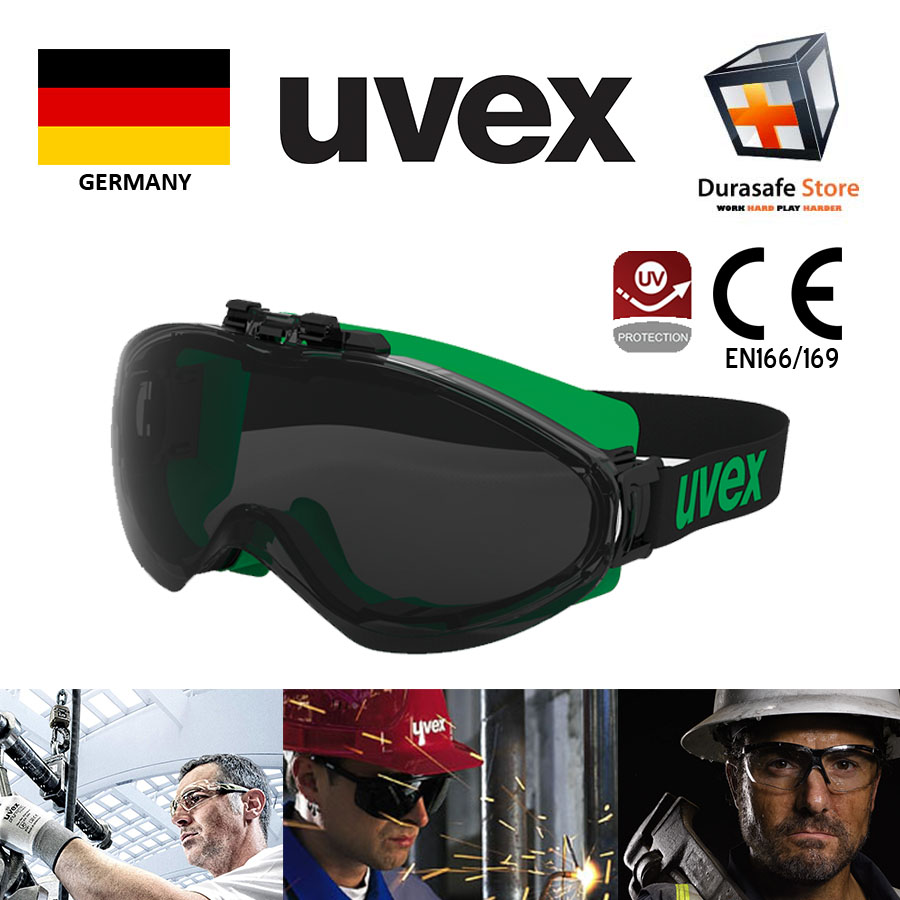 [Durasafe] UVEX 9302045 Ultrasonic Wide Vision Welding Safety Goggle Black/Green Frame Grey Infradur PLUS Len Shade 5