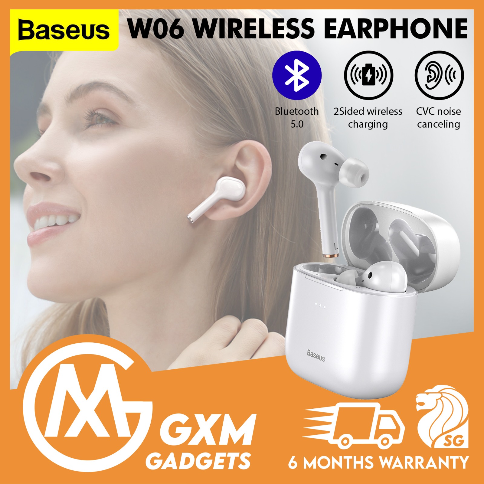 Baseus Encok W06 True Wireless Bluetooth 5.0 Noise Canceling Earbuds Earphone Headset Wireless Charge Ergonomic Touch Sensor IP55 Sweatproof Earbuds