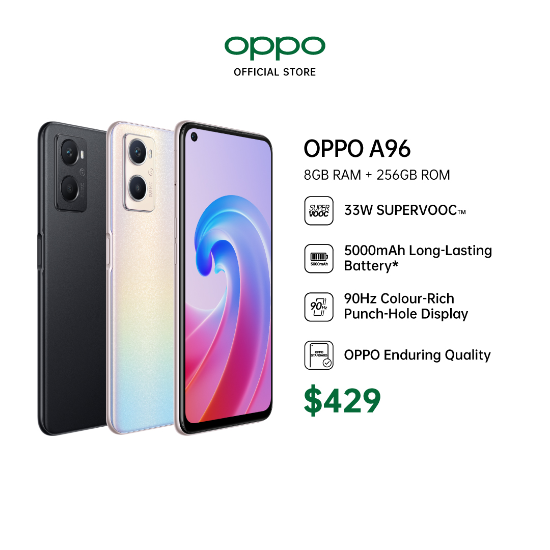 OPPO A96 Smartphone / 90Hz Display / 33W Flash Charge / 5000mAh Battery / 8+256GB