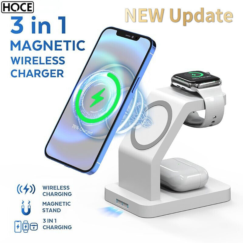 HOCE 15W Fast Charging 3 In 1 Magnetic Wireless Charger For iPhone 13 12 Pro Max Mini Chargers For Apple Watch 7 6 5 4 3 Airpods Pro