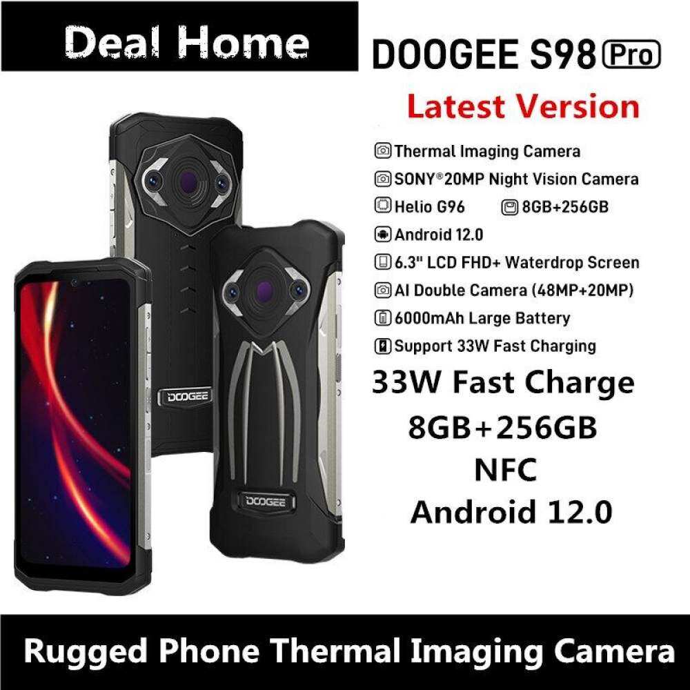 【available】Original And New DOOGEE S98 Pro Rugged Phone 8GB+256GB Thermal Imaging camera Phone Helio G96 33W Fast Charge IP68/IP69K Cellphone smartphone