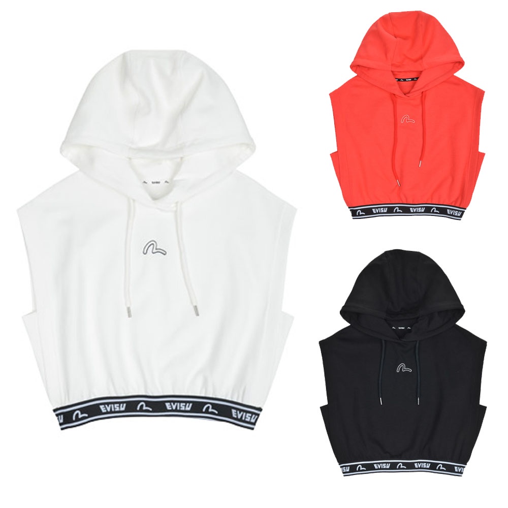 [EVISU KOREA]100％ Authentic Women Crop Hooded Band Shirt Korean Fashion