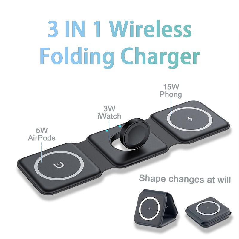 HOCE 3 in 1 15W Magnetic Wireless Charger for iPhone 13 12 11 Pro Max Apple Airpods Pro iWatch 7 6 5 4 3 2 SE Portable Foldable Fast Charging Dock